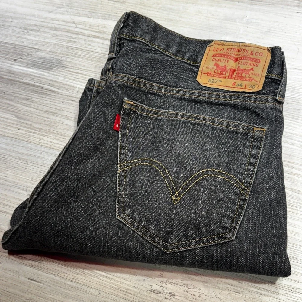 Vintage Levi's Jeans Mens 34x30 Gray 527 Low Bootcut Faded Whisker Grunge Y2K